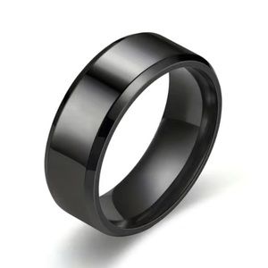 Men’s Black Tungsten Wedding Band 8mm Brushed Beveled Edge Comfort Fit Ring